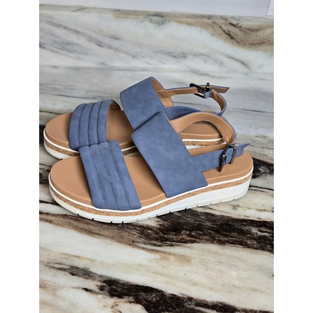 Adrienne Vittadini Sport‎ Blue Platform Slingback Sandals Womens Size 8 Buckle